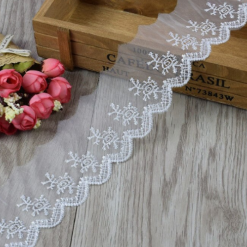 Lot de 4.50 m de ruban en dentelle fine - 58 mm - blanche - d13