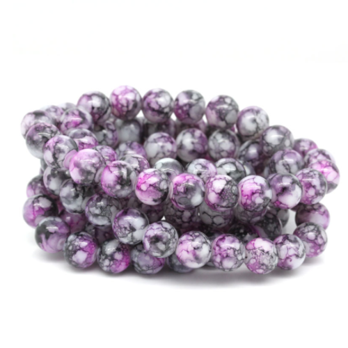 Lot de 10 perles en verre - rose - gris - 8 mm - p1377