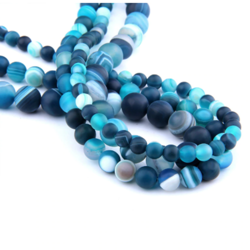 Lot de 10 perles agate tons bleu - 6 mm - ref- p1114