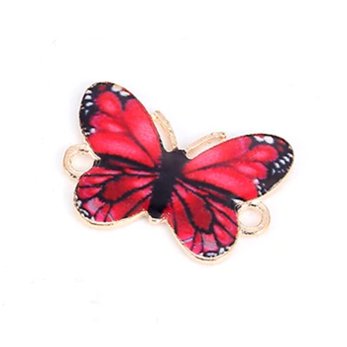 1 connecteur papillon - émaillé rouge - métal couleur doré