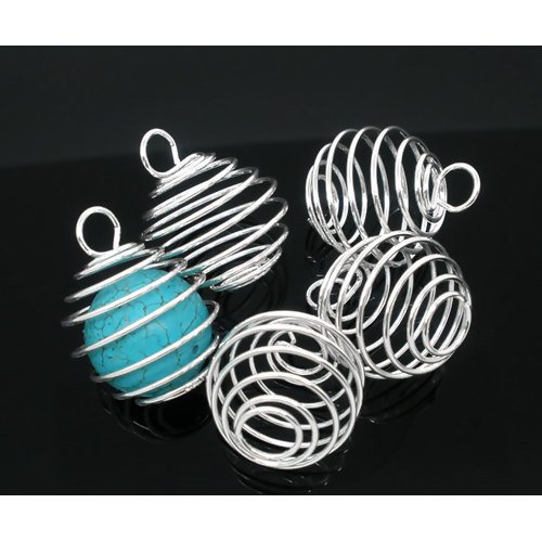Lot de 2 pendentifs spirale - cage perle - métal argenté - 29 x 25 mm 