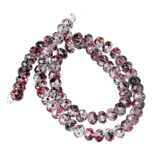 Lot de 10 perles en verre à facettes noir et rouge - 8 mm - p1234