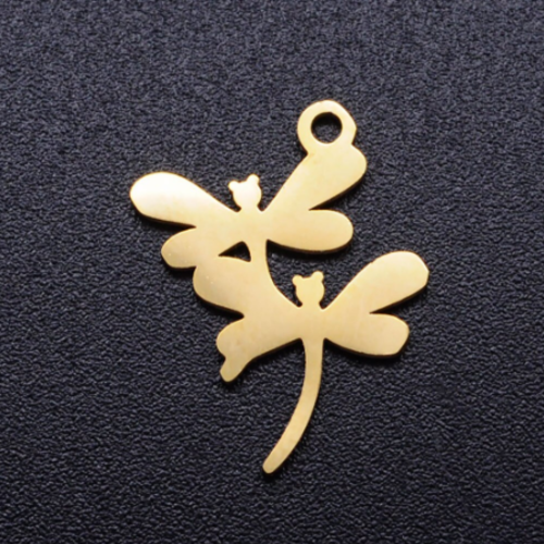 1 breloque pendentif - libellule doré - acier inoxydable