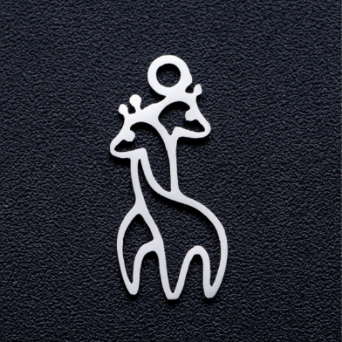 1 breloque pendentif - girafe -  argenté - acier inoxydable