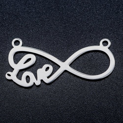 1 connecteur pendentif - signe infini love - acier inoxydable