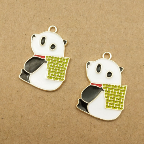 1 breloque pendentif panda émaillé - doré