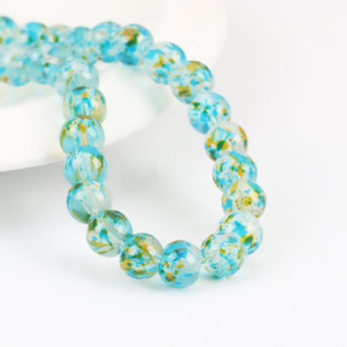 Lot de 10 perles en verre bleu et jaune - translucide  - 8 mm - p1351