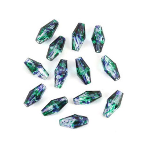 Lot de 10 perles en verre à facettes vert et violet  11 x 6 mm - p3701
