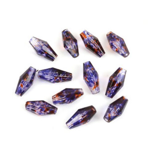 Lot de 10 perles en verre à facettes violet et marron - 11 x 6 mm - p3698