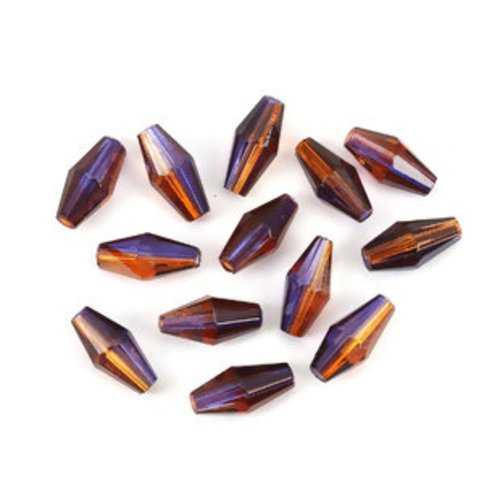 Lot de 10 perles en verre à facettes brun et violet - 11 x 6 mm - p3697