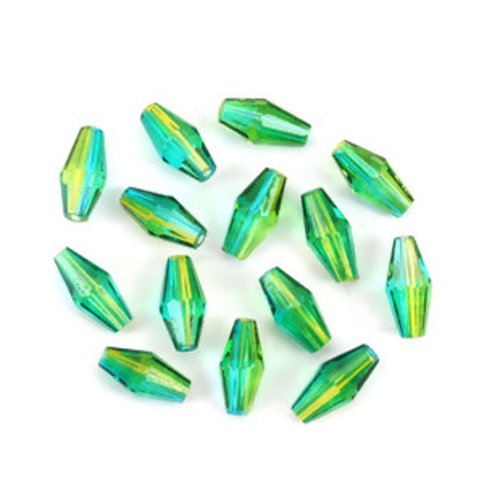 Lot de 10 perles en verre à facettes vert et jaune - 11 x 6 mm - p3696
