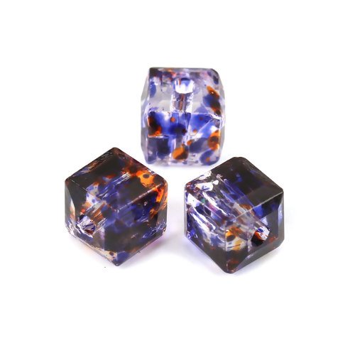 Lot de 10 perles en verre cube - violet - marron - 6 x 6 mm - p1604