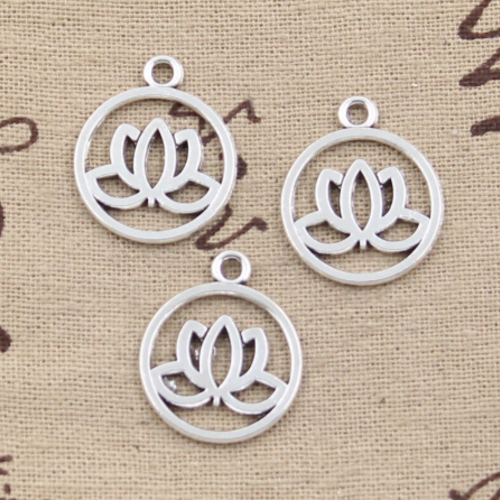 1 pendentif breloque fleurs de lotus - couleur métal argenté