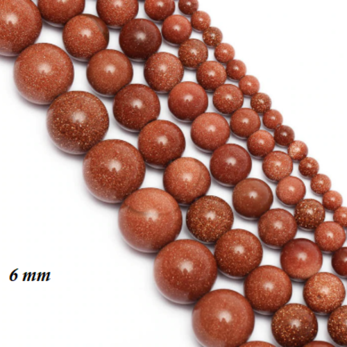 Lot de 10 perles rondes en goldstone - marron scintillant - 6 mm - p1152