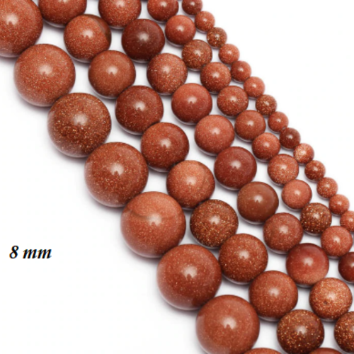 Lot de 5 perles rondes en goldstone - marron scintillant - 8 mm - p711