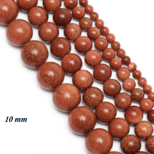 Lot de 5 perles rondes en goldstone - marron scintillant - 10 mm - p716