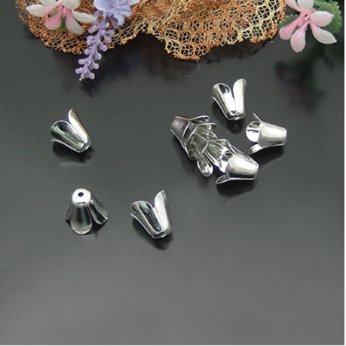 10 perles coupelles - calottes forme tulipe - métal argenté