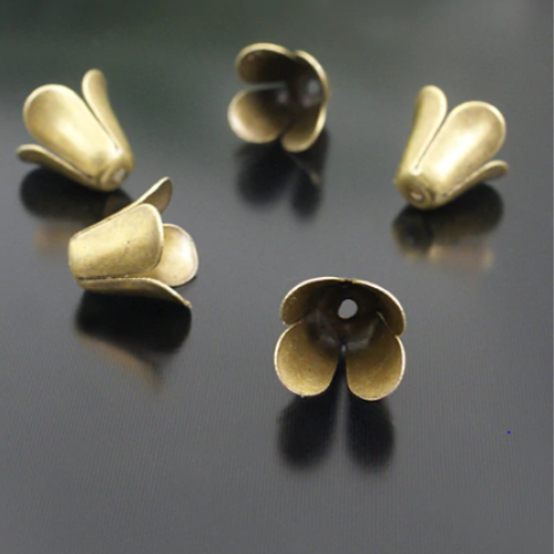 10 perles coupelles - calottes forme tulipe - métal de couleur bronze