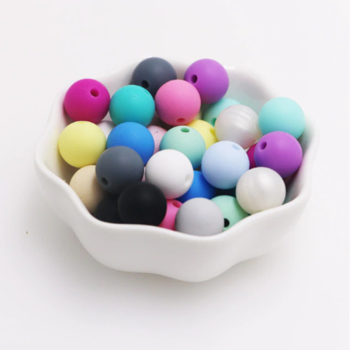 Lot de 50 perles en silicones - 12 mm - multicolores