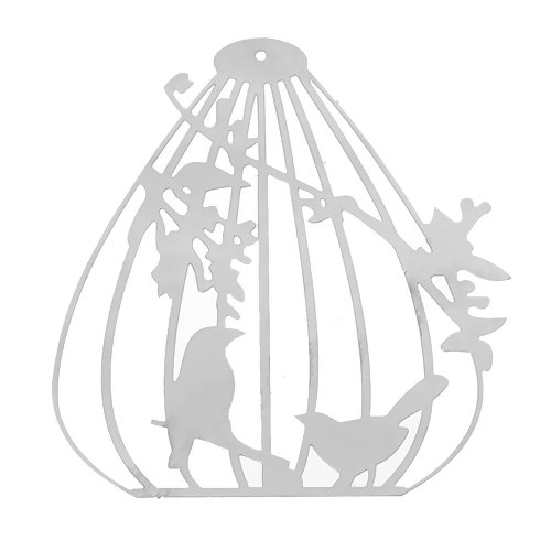 1 pendentif estampe - cage à oiseaux - filigrane - argentée