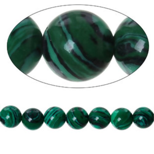 Perles rondes malachite - teintée verte - noires - lot de 10 - 6 mm - p1116