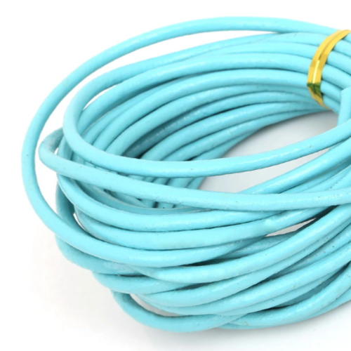 1 m de cordon cuir - bleu - 3 mm