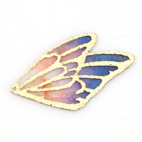 1 pendentif aile de papillon- bleu - orange r251