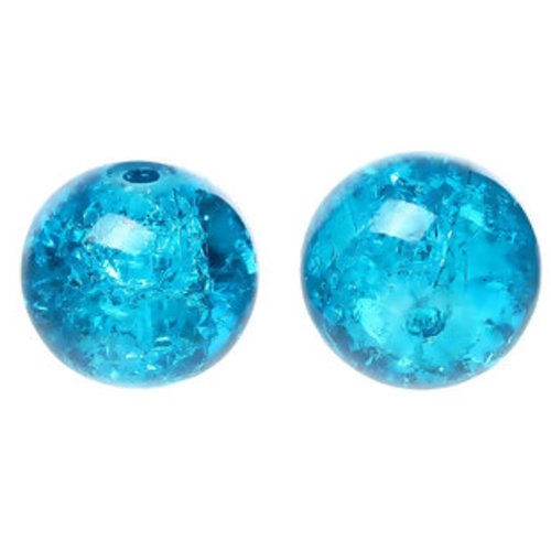 Perle en verre ronde craquelée - lot de 10 - bleue - p1378