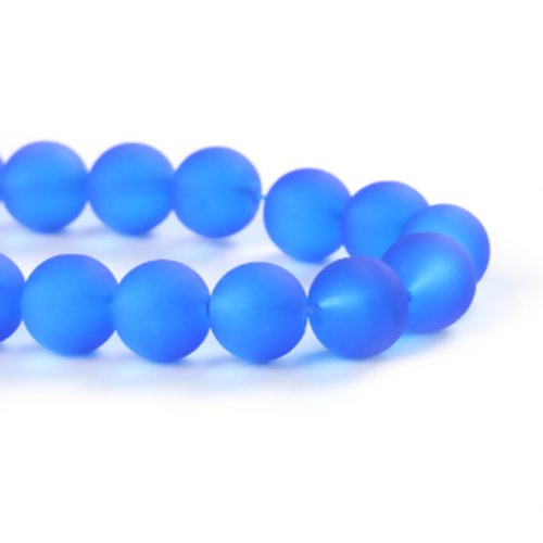 Perle en verre ronde givrée - lot de 10 - bleu saphir - p1391