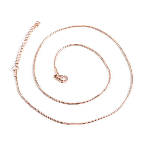 1 collier chaîne maille serpent - acier inoxydable 304 -  couleur métal rose doré - 46 cm r030