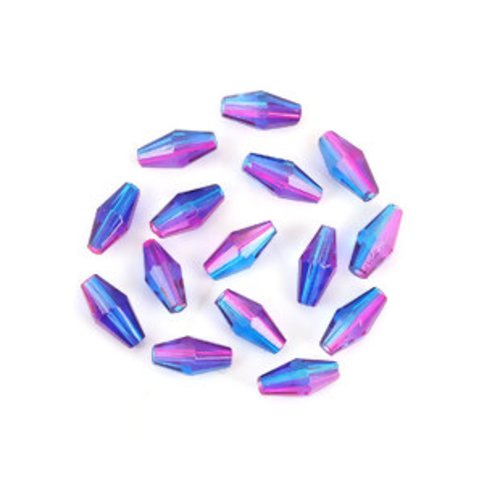 Lot de 10 perles en verre à facettes bleu et fuchsia - 11 x 6 mm - p3693