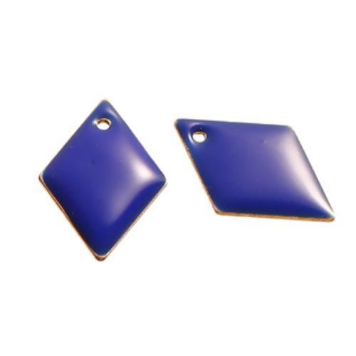 1 pendentif - sequin losange - émaillé bleu roi - laiton - r541