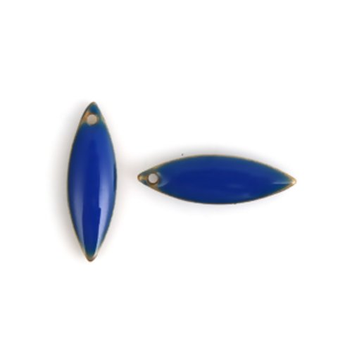1 pendentif - sequin feuille émaille bleu roi - laiton - r085