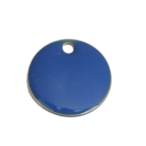 1 pendentif - sequin rond émaillé bleu roi - cuivre - r839