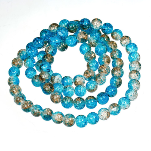 Perle en verre craquelée - bleu - marron - 10 mm - lot de 10 - p1376