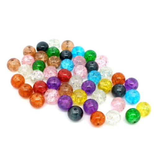 Perle en verre craquelée - multicolore - 10 mm - lot de 10 - p1370