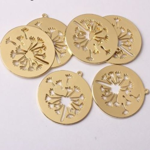 1 pendentif fleurs de pissenlit - couleur métal doré