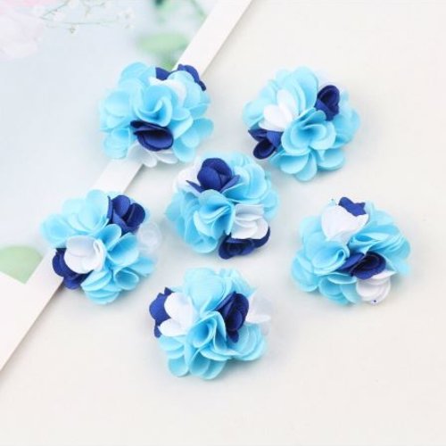 1 fleurs en satin à coller ou à coudre - bleu - bleu marine et blanc