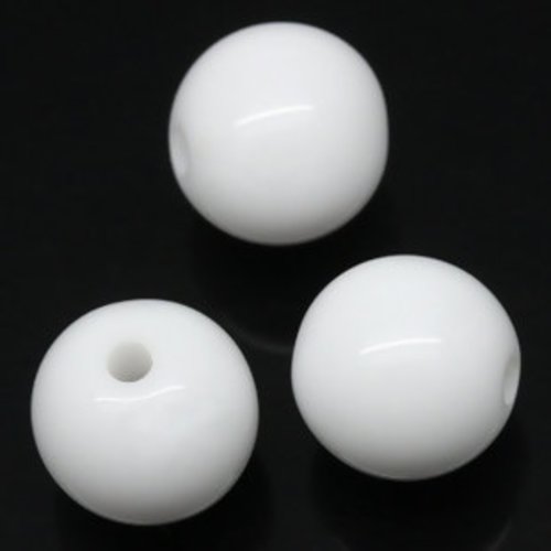 Perle blanche ronde en acrylique - lot de 10 - 10 mm - p921