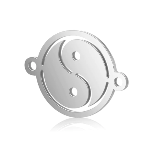 1 breloque pendentif - yin yang argentée - acier inoxydable