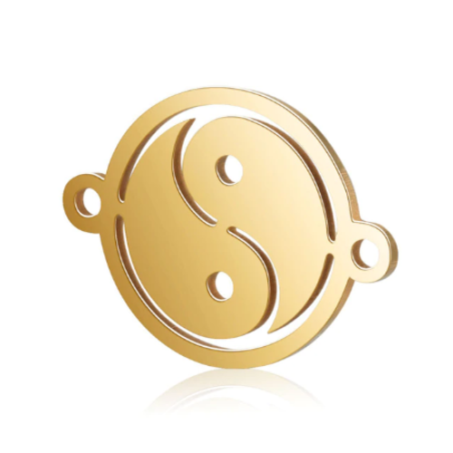 1 breloque pendentif - yin yang dorée - acier inoxydable