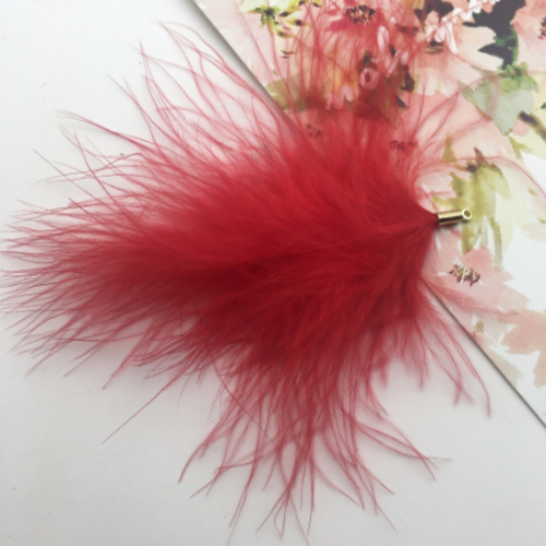 1 pendentif - plume naturelle teintée - rouge - embout argenté
