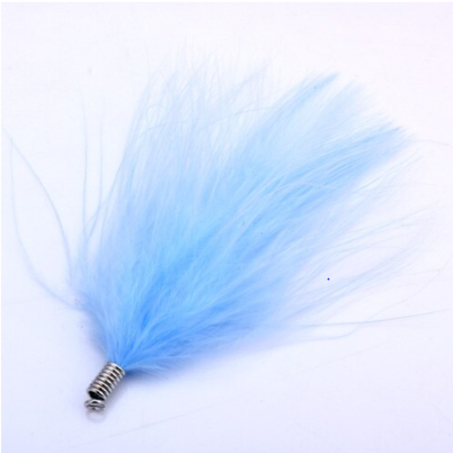 1 pendentif - plume naturelle teintée - bleu - embout argenté