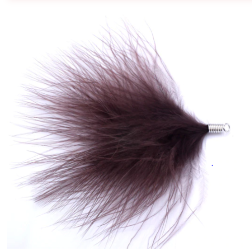 1 pendentif - plume naturelle teintée - marron - embout argenté