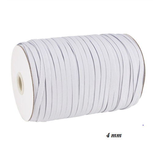 Ruban elastique plat - blanc - 4 mm -