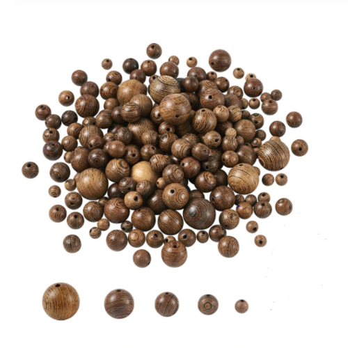Lot de 50 perles en bois - brun rayé - p500