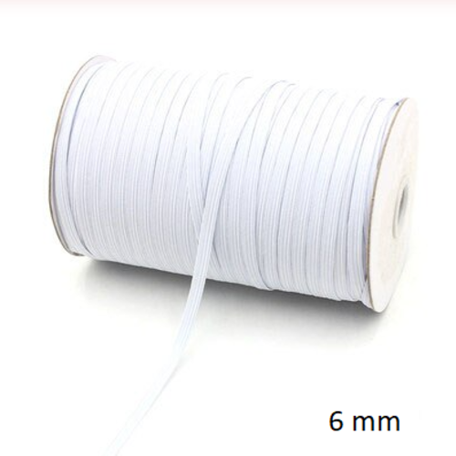 Ruban elastique plat - blanc - 6 mm -