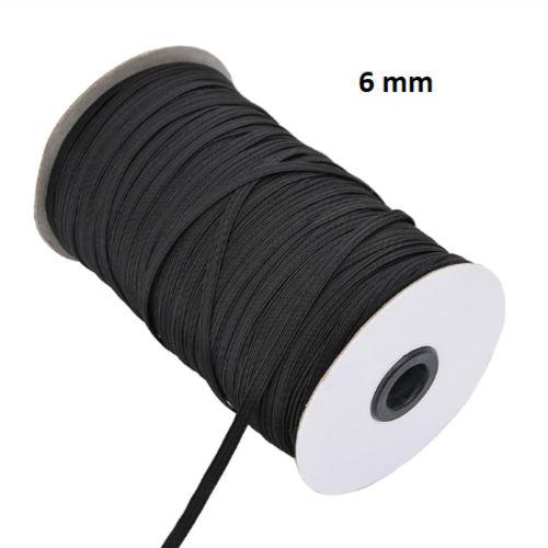 Ruban elastique plat - noir - 6 mm