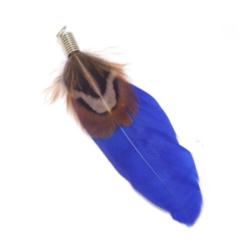 1 pendentif plume naturelle - bleu roi - 7 cm