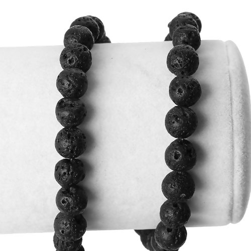 Perle pierre de lave -  ronde  - noire  - lot de 10 - 8 mm - p760